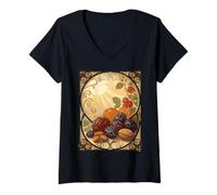 Femme Yalda Fruit and Nut Célébration du Solstice d'hiver Persan T-Shirt avec Col en V