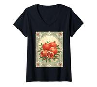 Femme Yalda Grenade Chelle Fruits de Nuit T-Shirt avec Col en V