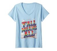 Femme Y'all Means All, Rainbow Country Pride Cowboy Thème T-Shirt avec Col en V