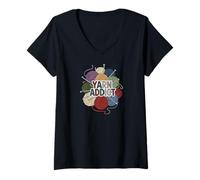 Femme Yarn Addict Knitting Crochet Crafter Hobby Design T-Shirt avec Col en V