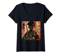 Femme Yasuke Afro Samouraï Sept vertus du code Bushido T-Shirt avec Col en V