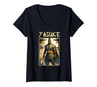 Femme Yasuke Samouraï Africain Arts Martiaux Noirs Histoire Japonaise T-Shirt avec Col en V