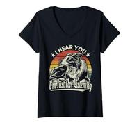 Femme Yawn Border Collie I Heard You I'm Just Not Listening Retro T-Shirt avec Col en V