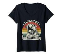 Femme Yawn Bulldog Je t'entends, Je n'écoute Tout Simplement Pas Sunset Retro T-Shirt avec Col en V