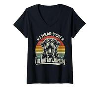 Femme Yawn Rottweiler Je t'entends, je n'écoute tout simplement pas Sunset Retro T-Shirt avec Col en V