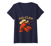 Femme Yee Claw! Funny Cowboy Homard écrevisses Cajun Fruits de mer T-Shirt avec Col en V