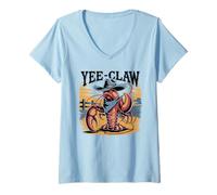 Femme Yee Claw Homard Cowboy Humour Fruits De Mer Western Drôle T-Shirt avec Col en V