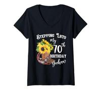 Femme Yeehaw entre dans le pays des cowgirls de mon 70e anniversaire T-Shirt avec Col en V