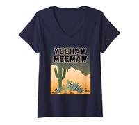 Femme Yeehaw Meemaw Drôle, Mignon, Tendance, Campagne, désert, Cactus T-Shirt avec Col en V