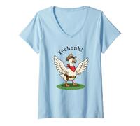Femme Yeehonk Cowboy Oie Animal Occidental drôle T-Shirt avec Col en V