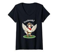 Femme Yeehonk Cowboy Oie Animal Occidental drôle T-Shirt avec Col en V