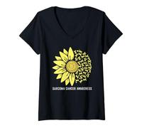Femme Yellow Ribbon Sunflower Sarcoma Cancer Awareness T-Shirt avec Col en V
