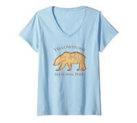 Femme Yellowstone National Park Grizzly Bear Carte aérienne Vintage T-Shirt avec Col en V