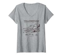 Femme Yellowstone Protect The Land Line Art Distressed Style T-Shirt avec Col en V