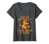 Femme Yes Actually I Can Drive A Stick Costume d'halloween T-Shirt avec Col en V