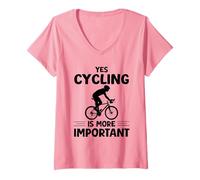 Femme Yes Cycling Is More Important Drôle Cyclisme T-Shirt avec Col en V