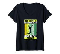 Femme Yes I Have A Retirement Plan I Plan To Play Funny Tennis T-Shirt avec Col en V