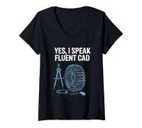 Femme Yes I Speak Fluent CAD Engineering Humour T-Shirt avec Col en V