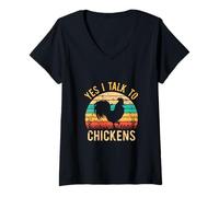 Femme Yes I Talk to Chickens Coq Farmer Chicken T-Shirt avec Col en V