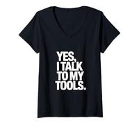 Femme Yes I Talk to My Tools Funny Mechanic Blague T-Shirt avec Col en V
