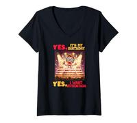Femme YES, IT'S MY BIRTHDAY YES, I WANT ATTENTION T-Shirt avec Col en V