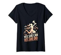Femme Yes She Can Yes She Did Women Empowerment Women Equality T-Shirt avec Col en V