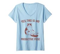 Femme Yes This is My Productive Pose Cat Lover T-Shirt avec Col en V