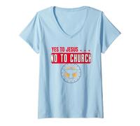Femme Yes to Jesus No to Church (Graphique) T-Shirt avec Col en V