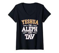 Femme Yeshoua l'Aleph et TAV T-Shirt avec Col en V