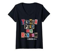 Femme Yeshua a payé ma rançon 1 Timothy 2:5-6 T-Shirt avec Col en V