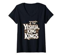 Femme Yeshua King of Kings avec hébreu aleph bet T-Shirt avec Col en V