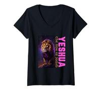 Femme Yeshua Lion de Juda Messianique Chrétien Torah Observant T-Shirt avec Col en V