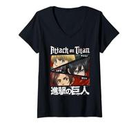 Femme Yeux du Personnage de l'Attaque des Titans et Kanji Anime de T-Shirt avec Col en V