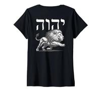 Femme YHWH Nom hébreu avec Lion de Juda Faith Bold Faith Impression sur Le Dos T-Shirt avec Col en V