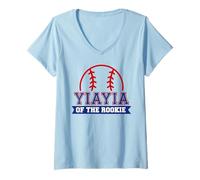 Femme Yiayia of Rookie 1er anniversaire Thème baseball fête assortie T-Shirt avec Col en V