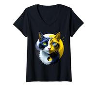 Femme Yin Yang Chat Double Yoga Spirituel Chaton Cadeau Maman Kitty T-Shirt avec Col en V