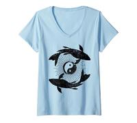 Femme Yin Yang Japonais Koi Vintage Yoga Zen Bouddhisme Bouddhiste T-Shirt avec Col en V