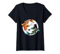 Femme Yin Yang Koi Poisson Graphique Art Chinois Philosophie Taoïsme T-Shirt avec Col en V