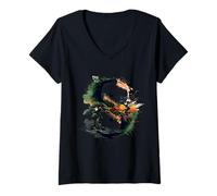 Femme Yin Yang Nature Balance Symbole Zen Bouddhisme Méditation T-Shirt avec Col en V