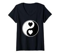 Femme Yin Yang - Symbole Love Heart - Buddhist Zhen Spiritual T-Shirt avec Col en V