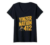 Femme Yinzer Nation 412 Pittsburgh Steel City Pennsylvania Pride T-Shirt avec Col en V