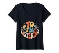 Femme Yo I'm Listening Auditeur Énergie Attentif - T-Shirt avec Col en V