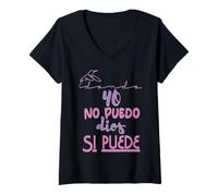 Femme Yo no puedo, Dios si puede T-Shirt avec Col en V