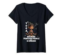 Femme Yoga Because Punching People Is Wrong Yoga Girls Lovers T-Shirt avec Col en V