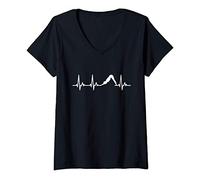 Femme Yoga Chien Tête en Bas Cadeau Mon Coeur Bat pour le Yoga T-Shirt avec Col en V