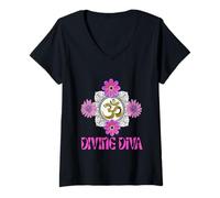 Femme Yoga Diva Divine Fleur Om Divine, Idées Cadeau Yoga Fleurs Namaste T-Shirt avec Col en V