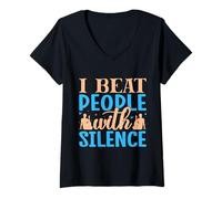 Femme Yoga I Beat People With Silence Funny Yoga T-Shirt avec Col en V