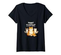 Femme Yoga Je Travaille Juste au Milieu de Mon Humour Chats T-Shirt avec Col en V
