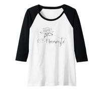Femme Yoga Mamas Tenue Namasté Lettrage Fleur de Lotus Noir Manche Raglan