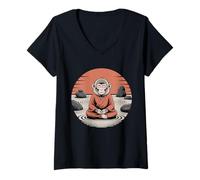 Femme Yoga Mindfulness Monkey Monk Mindfulness T-Shirt avec Col en V